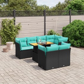 vidaXL 8 pcs conjunto de sofás p/ jardim c/ almofadões vime PE preto