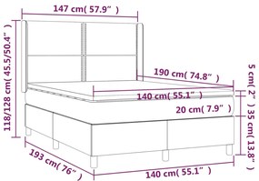 Cama box spring c/ colchão e LED 140x190 cm tecido azul