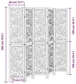 Biombo com 5 painéis madeira de paulownia maciça preto