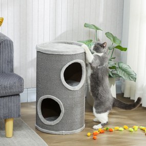 Barril Arranhador para Gatos, 35 x 35 x 60 cm, 2 Níveis, Cinzento-claro