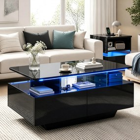 Mesa de Centro, 90 x 55 x 45,5 cm, Iluminação LED Regulável, Preto