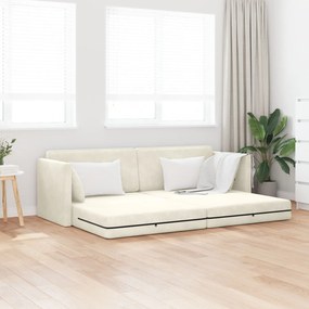 Sofá Cama de Chão 2 em 1 Creme 213x144x60 cm Veludo