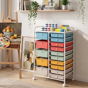 Carrinho de Arrumação Móvel, 63 x 38 x 96 cm, 15 Gavetas, Multicolor
