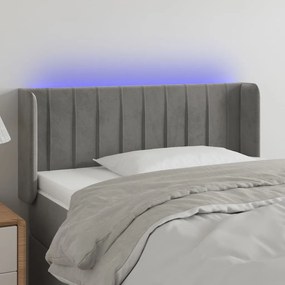 Cabeceira de cama c/ luzes LED veludo 83x16x78/88cm cinza-claro