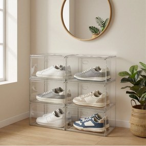 Conjunto de 6 caixas para sapatos, empilháveis com porta magnética, 36 x 27 x 21 cm transparente