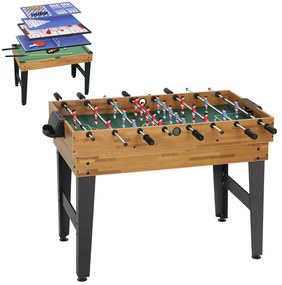 SPORTNOW Mesa Multijogos 13 em 1 Mesa de Jogo com Matraquilho Bilhar Ping-Pong Hóquei Xadrez Damas Backgammon e Acessórios 121x109x80 cm Madeira e Preto | Aosom Portugal