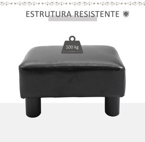 Apoio para os Pés Pufe Banco Pequeno Estofado em Pele Sintética com Assento Acolchoado e Pés de Plástico 40x30x24 cm Preto