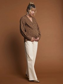 Blusa leopardo em gaze de algodão para gravidez e amamentação ENVIE DE FRAISE. cru
