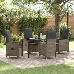vidaXL Conjunto de Jantar de Jardim 5 Peças com Almofadas Cinza Rattan PE