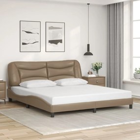 Estrutura cama c/ luzes LED 180x200 cm couro artif. cappuccino