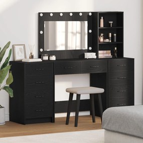 Conjunto de Mesa de Maquilhagem em 3 Peças com Espelho LED em Madeira