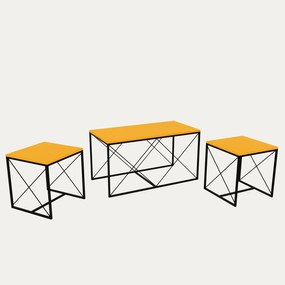 Conjunto de Mesas de Centro Defne – Amarelo e Preto – Medidas: 100x52x