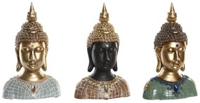 Figura Decorativa Dkd Home Decor Preto Buda Turquesa Verde Resina Oriental (16 X 10 X 26 cm) (3 Unidades)
