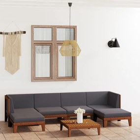 vidaXL 7 pcs conjunto lounge de jardim c/ almofadões acácia maciça