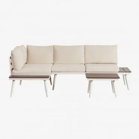 Conjunto De Jardim Com Sofá De Canto Para 4 Pessoas E Mesa De Centro Em Alumínio E Madeira Nadi Beige Tapioca - Castanho Escuro - Sklum