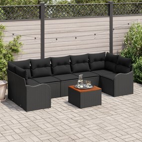 Conjunto de Sofás para Jardim com Almofadas em Rattan Sintético Preto
