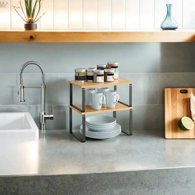 Conjunto de 2 Estante para cozinha, organizadores de cozinha preto-natural