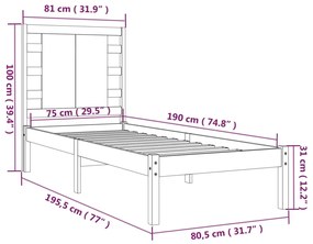 Estrutura de cama pequena solteiro 75x190 cm madeira preto