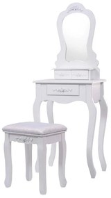 Toucador com Espelho "Freya" em MDF Branco com 3 Gavetas e Banco Acolc