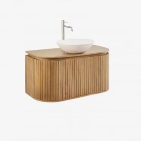 Conjunto De Móvel De Casa De Banho Suspenso Em Madeira De Manga Analis Madeira Natural & Cimento Redondo Branco Ø40 Cm Zavion & Sem - Sklum