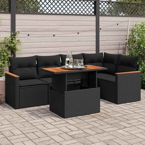 vidaXL 6 pcs conjunto sofás jardim c/ almofadões vime PE/acácia preto