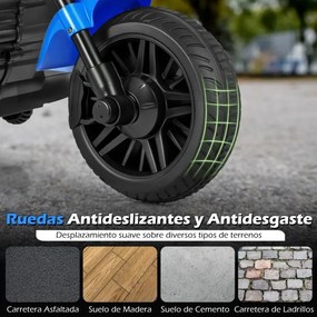 Mota elétrica infantil de 6 V com farol LED, música, 2 rodas, pedais de treino e espelhos retrovisores – a partir dos 18 meses – Preto + Azul