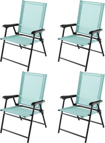 Conjunto de 4 cadeiras de jardim dobráveis e portáteis com encosto em tecido Estrutura metálica para terraço de piscina 65 x 60 x 93 cm Verde