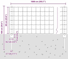 Cerca Euro com 5 Postes U Cinza 0,6x10 m Aço