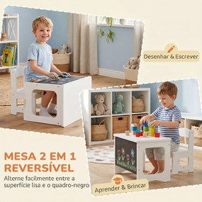Mesa Infantil com Cadeira Tampo Reversível Mesa e Cadeira Infantil com Lousa para Desenho Crianças 3-6 Anos Branco
