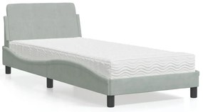 vidaXL Cama com colchão 90x200 cm veludo cinzento-claro