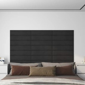 Painel de parede 12 pcs 60x15 cm veludo 1,08 m² preto