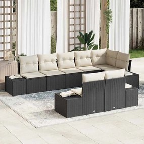 vidaXL Conjunto de Sofá de Jardim 8 pcs Preto e Creme Rattan Sintético