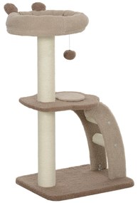 Arranhador para Gatos Altura 88 cm com Cama Plataforma Bolsa Suspensa Escada e Poste de Juta 48x40x88 cm Castanho claro