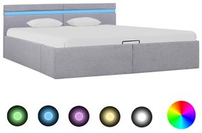 Cama hidráulica c/ arrumação LED 180x200 cm tecido cinza-claro