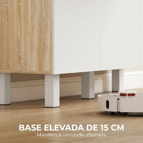 Armário de Cozinha Alto com 6 Portas e Grande Gaveta Prateleiras Bancada Ampla para Micro-ondas 120x40x175 cm Branco e Madeira