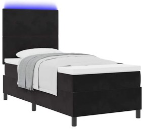 Cama Box Spring vidaXL com Colchão e LED Preto 90x190 cm Veludo