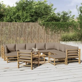 12pcs conj. lounge jardim bambu almofadões cinzento-acastanhado