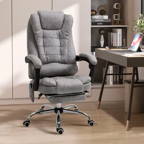 Cadeira de escritório executiva com função de massagem e aquecimento, altura ajustável, encosto reclinável, em tecido de microfibra cinzenta