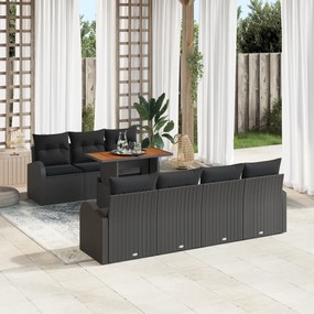 Conjunto de Sofá de Jardim vidaXL com Almofadas Preto Rattan Poliéster