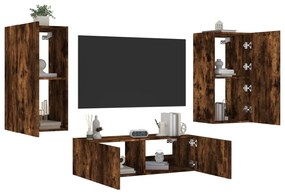 vidaXL 3 pcs móveis de parede para TV com luzes LED carvalho fumado