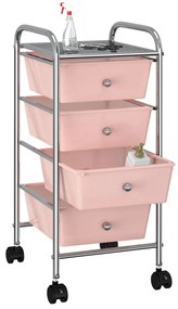 Carrinho de arrumação móvel com 4 gavetas plástico rosa