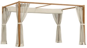 Outsunny Pérgola de Jardim 4x3 m Pérgola para Exterior com Teto Retrátil e Mosquiteiros Laterais para Terraço Pátio Natural