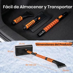 Pá de neve extensível 2 em 1 Raspador de gelo para pára-brisas de automóvel Cabeça giratória de 180° Cabo antiderrapante em EVA preto