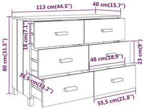 Aparador HAMAR 113x40x80 cm pinho maciço cinza-claro