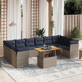 vidaXL 11 pcs conjunto sofás de jardim c/ almofadões vime PE cinzento