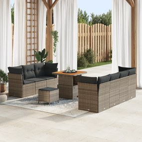 Conjunto de Sofás para Jardim de 10 Peças com Almofadas Cinza Rattan P