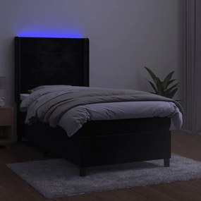 Cama box spring c/ colchão/LED 90x200 cm veludo preto