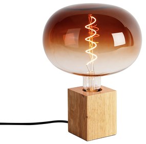 Candeeiro de mesa rústico em madeira natural com LED G220 - Bloc Rústico