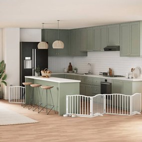 vidaXL Portão p/ cães com porta dobrável 6 painéis 480 cm álamo branco