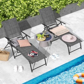 Conjunto de 2 espreguiçadeiras jardim dobráveis com encosto de 6 níveis Assento respirável Tecido Estrutura metálica 189 x 64 x 102 cm Cinzento